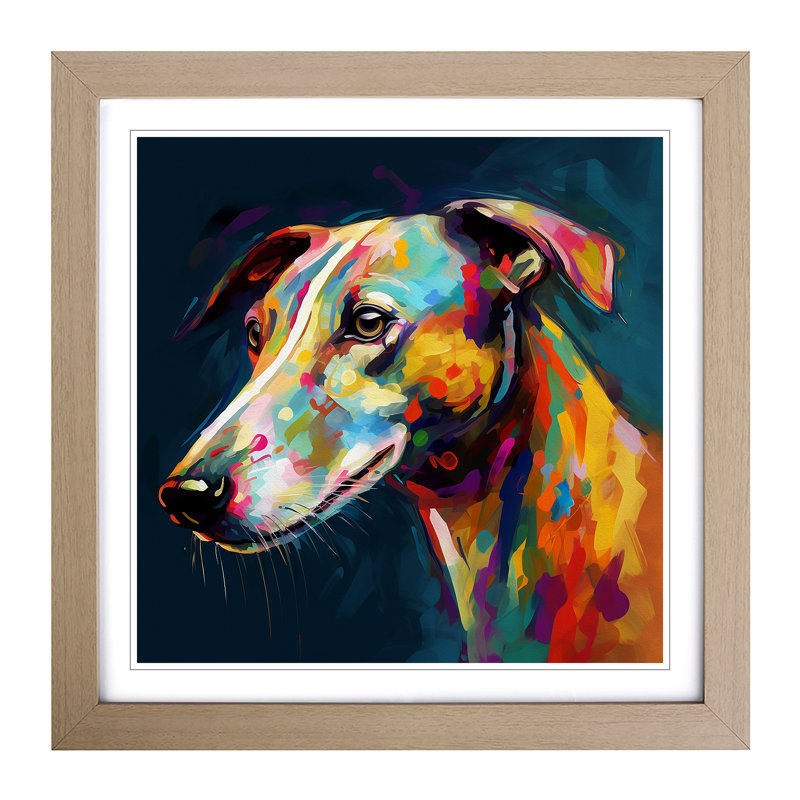 Greyhound Dog Abstract No.3 - Single Picture Frame Print on Wood, Oak