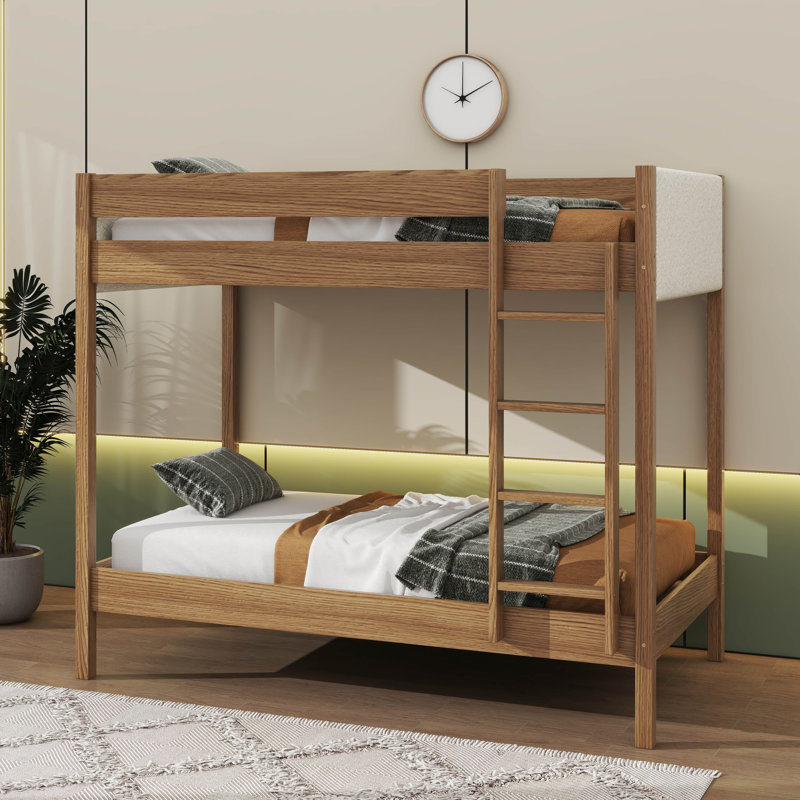 Twin-Over-Twin Bunk Bed Featuring  Fabric Headboard And Footboard Ladder