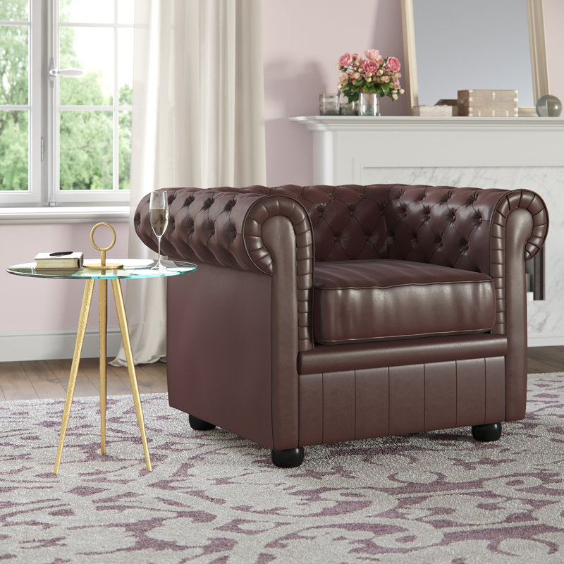 Impriano Faux Leather Chesterfield Chair, Brown Leather Match