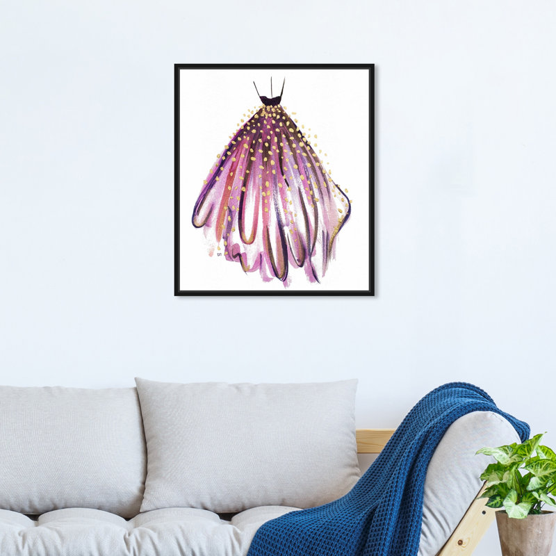 Oliver Gal " Purple Magic, Elegant Gown Magic Modern Purple " Painting Print, Black Wood Framed, 21'' H x 17'' W x 1.75'' D
