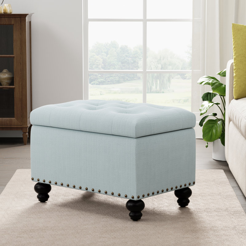 Dhiren 23.6" W Rectangle Upholstered Storage Ottoman, Jensen Light Blue Performance