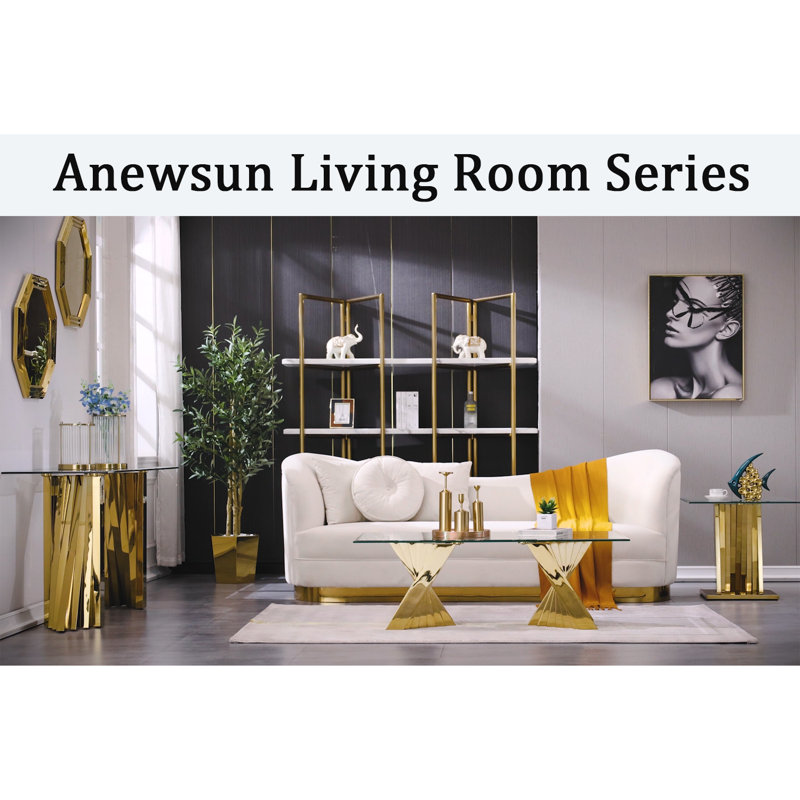 60'' Glass Top Console Table, Gold