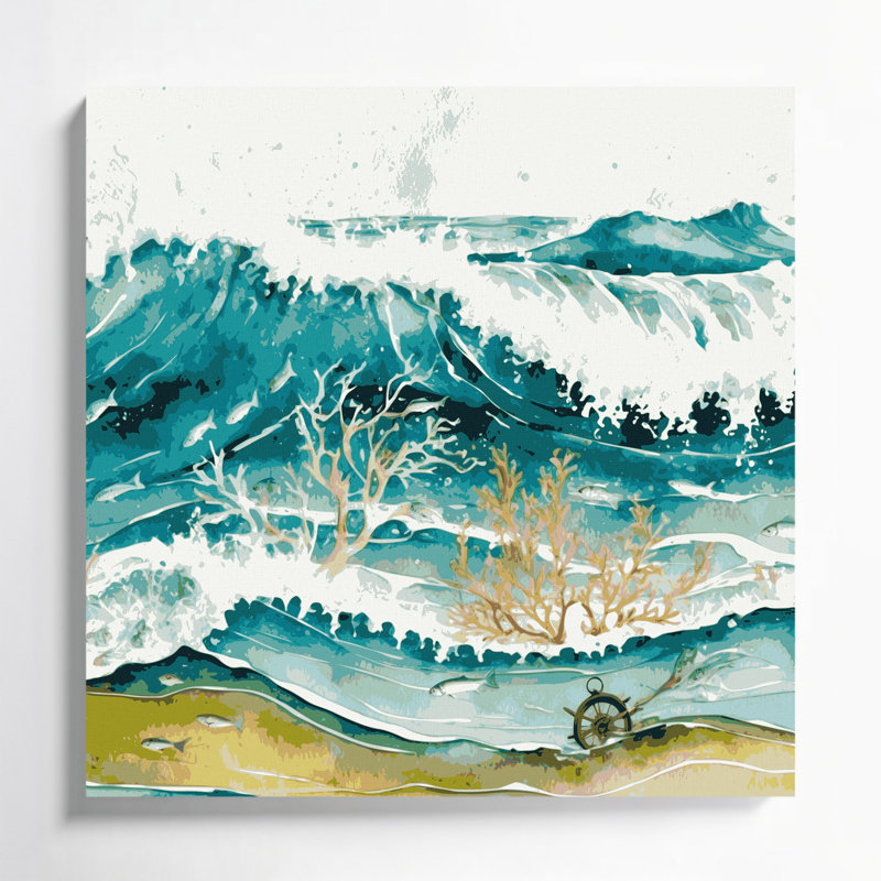 Art mural sur toile beige, "Nautical Beach", H 8 po x l 8 po