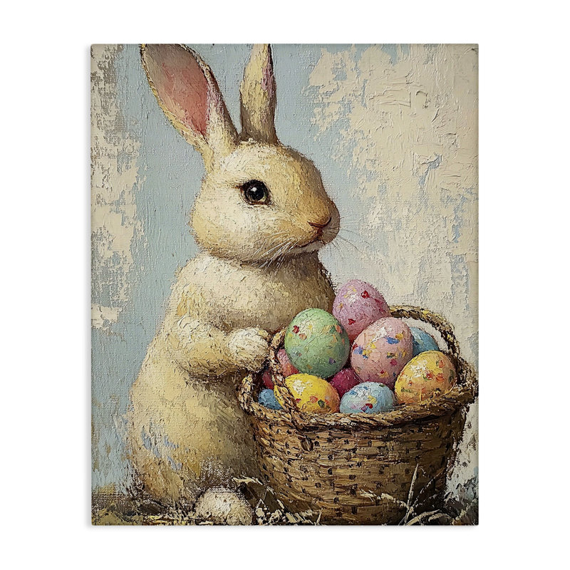 Art mural en toile, panier de lapin de Pâques, design par Franklyn Gregory, H 30 po x l 40 po