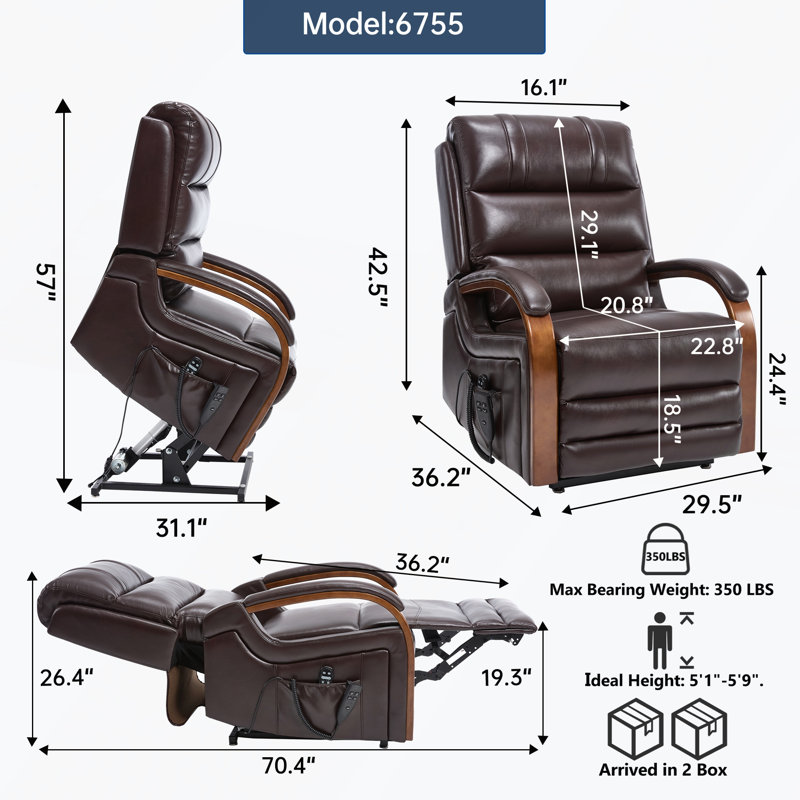 Power Lift Recliner Chair with Dual Motor and Heat Massage for Comfort and Support Up to 350 LBS, Brown