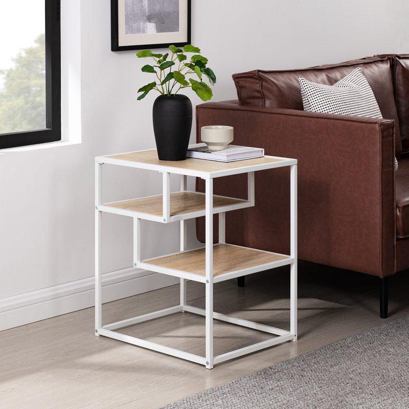 Ales End Table, White, Coastal Oak