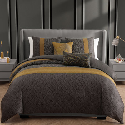 Ensemble d'édredon réversible 100% satin de coton 5 pièces Bebejan Golden Hex