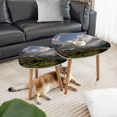 Ensemble de 2 tables basses gigognes triangulaires Sunrise Machu Picchu