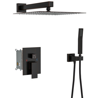 Double pomme de douche murale 12 pouces - Carré bronze huilé avec têtes