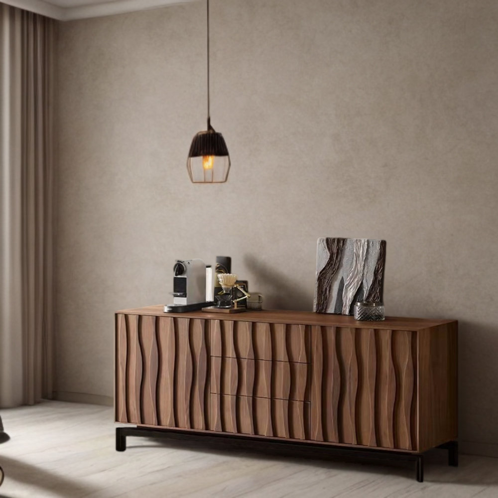 LORENZO Dark Brown Line Sense Sideboard Cabinet With Drawe 70.86