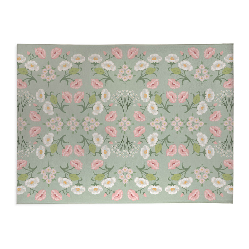 Tapis de cuisine antidérapant May Flowers, Sauge, Rectangle 5 pi x 7 pi