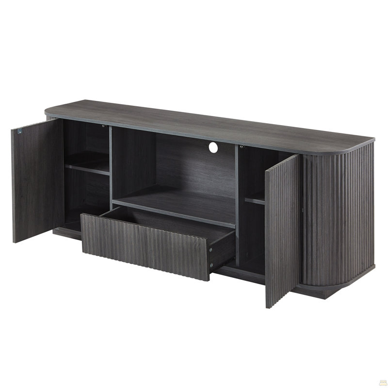 Meuble télé 64 po, buffet arrondi, armoire de rangement, armoire à rayures verticales 64 po, Noir