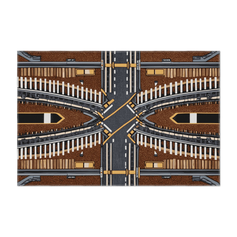 Transportation Black Indoor and Outdoor Area Rug, Rectangle 4' x 6'