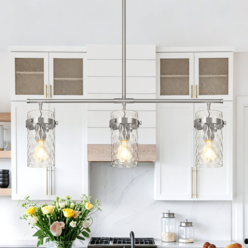 Luminaire suspendu en verre 3 lumières 3,9 "pour îlot de cuisine, Nickel