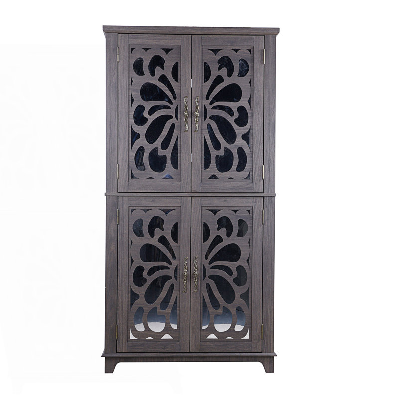 Buffet en acrylique à miroir 4 portes avec tablettes réglables, Marron foncé