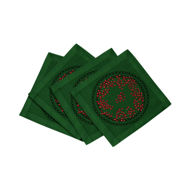 Christmas Berries Cotton Sateen Cocktail Napkins, Red Green