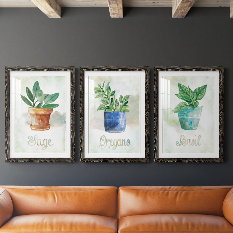 Basilic en pot - ensemble de 3 cadres photo, H 24 po x l 54 po x P 1,5 po, Noir