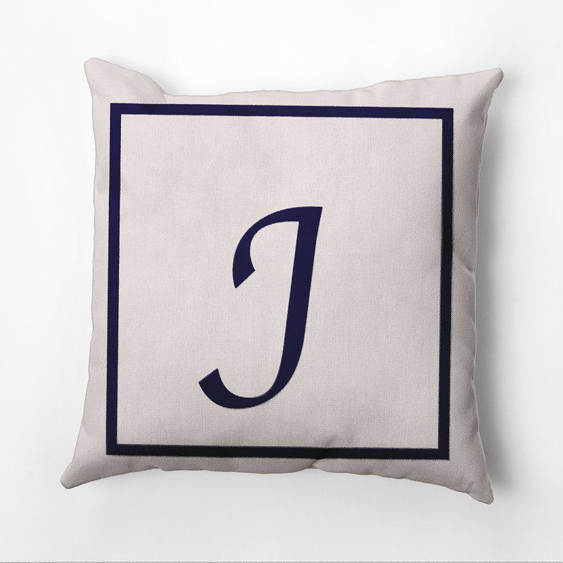 Reversible Throw Pillow, 16"x16", J, Navy Blue/White