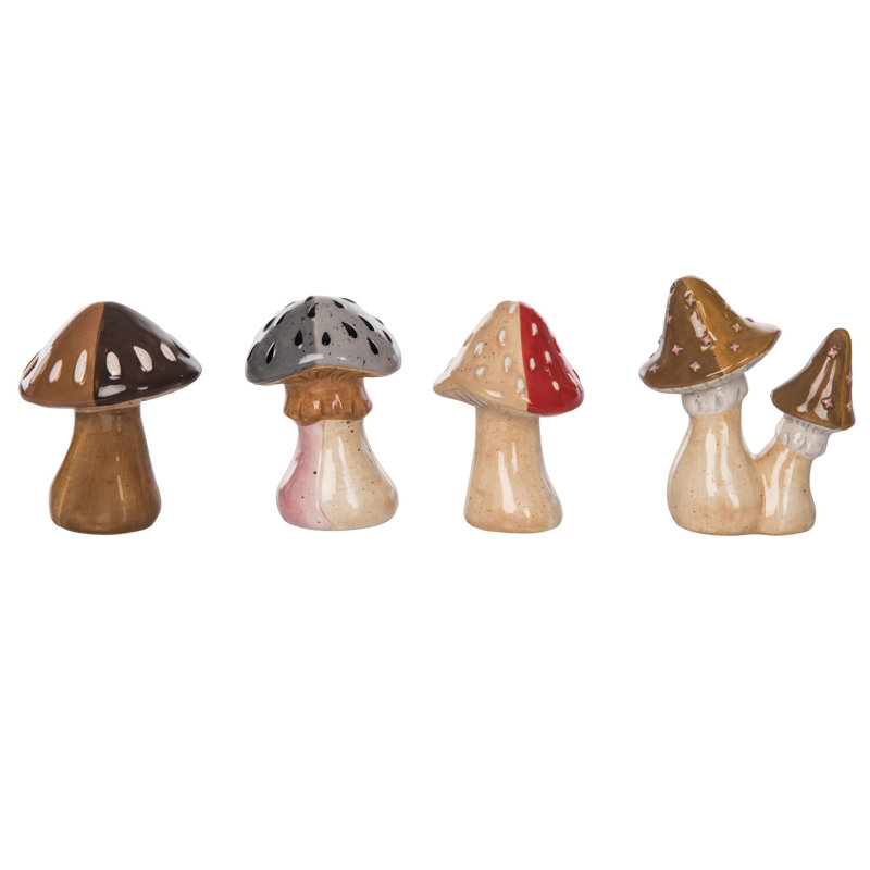  Ceramic Mushroom Figurines Set of 4 Home Decorations Spring