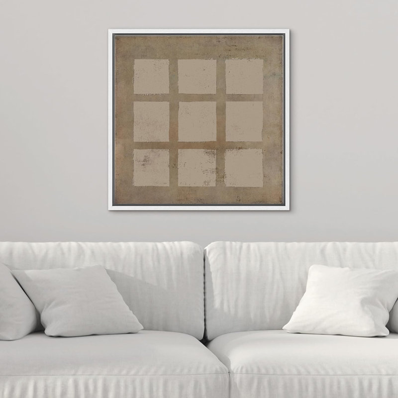 Motif géométrique carré de style grunge Mid-Century abstrait, art moderne, détente / zen nordique, Blanc