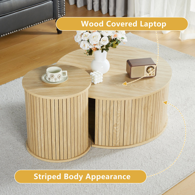 Natural Wood Round Nesting Coffee Table Set