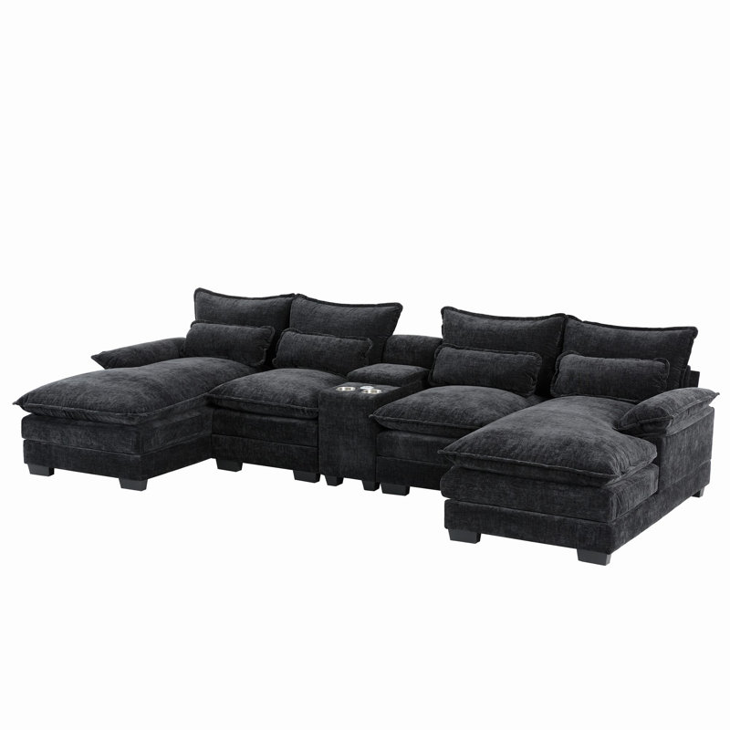 Canapé modulaire en U 5 pièces rembourré, Chenille noir