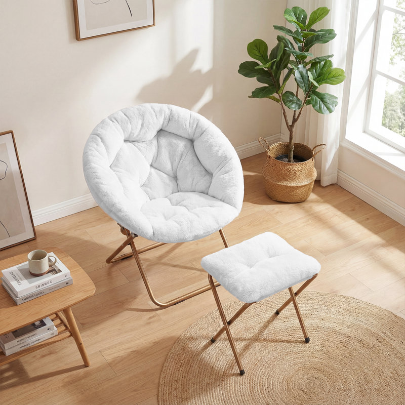 Chaise de soucoupe rembourrée avec repose-pieds, chaise pliante en fausse fourrure Papasan pour salon, chambre à coucher