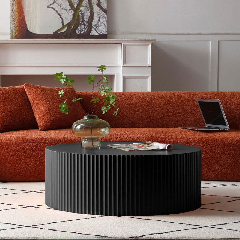 Table basse contemporaine contemporaine avec relief fabriqué à la main, Noir mat