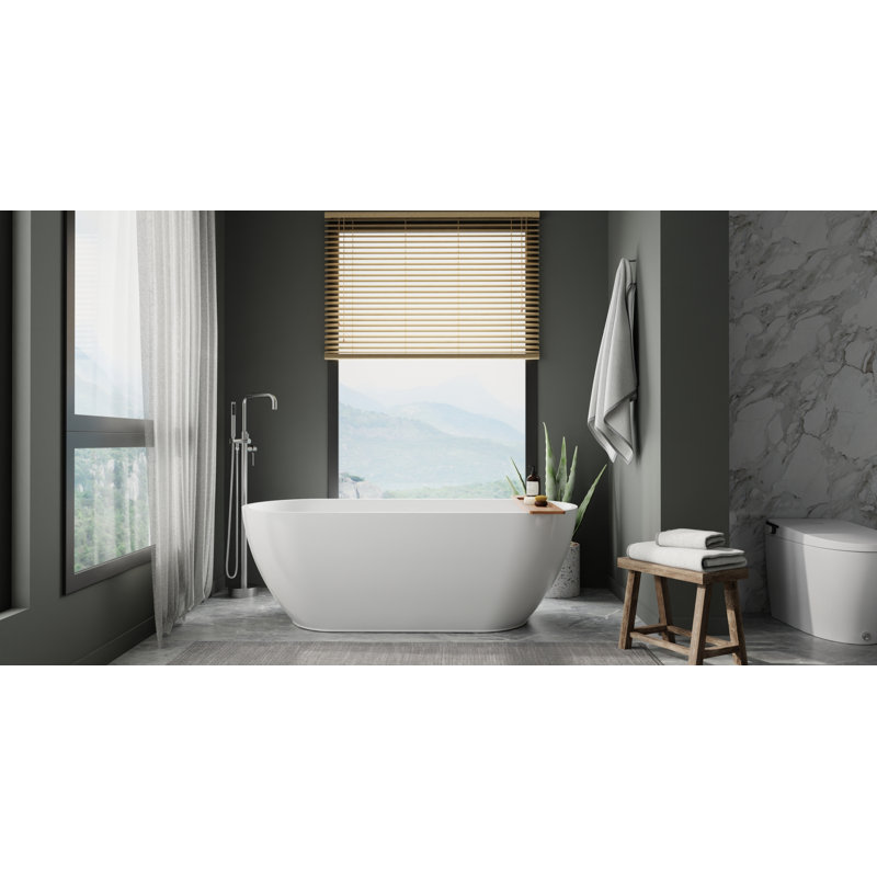 Baignoire autoportante en résine de trempage avec trop-plein et drain 63 po x 31,5 po Badeloft BW-02-M-G en blanc brillant
