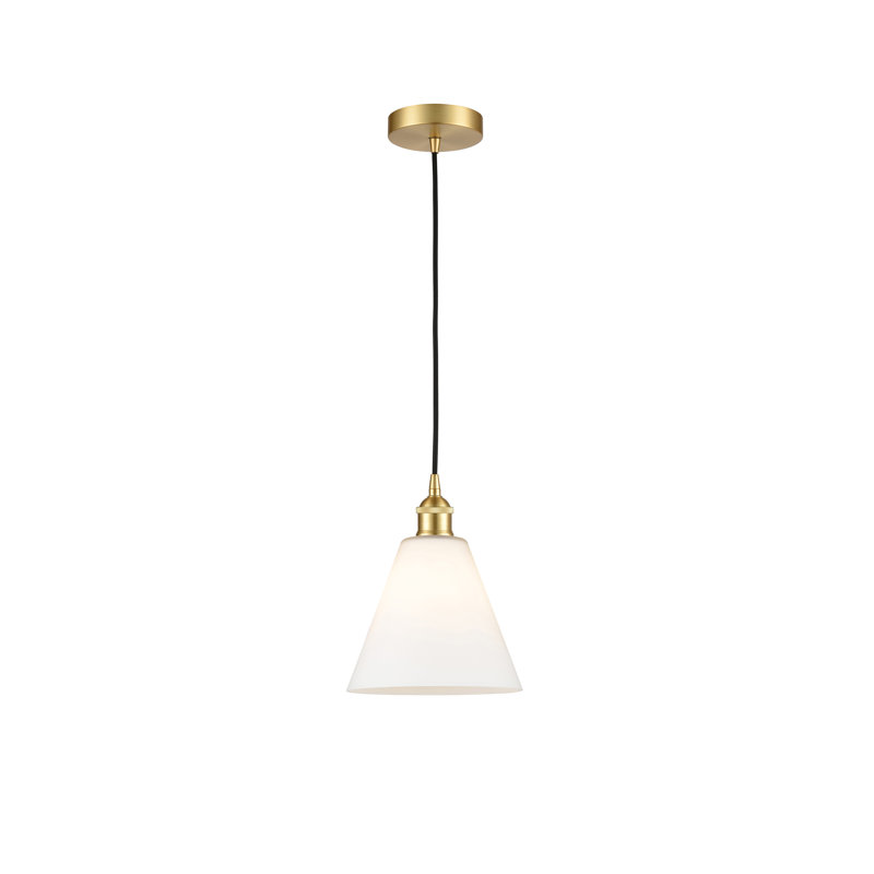 Luminaire suspendu conique à 1 lumière Bluford, H 10,75 po x l 8 po x P 8 po, Blanc mat, Chrome poli