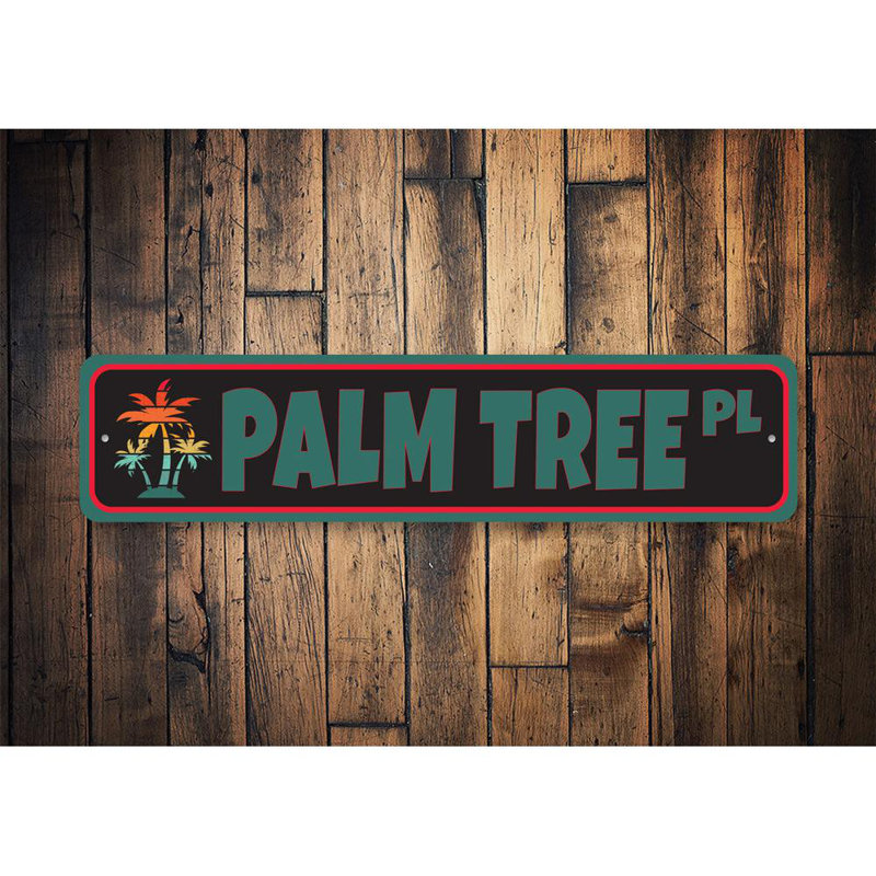Plaque en aluminium Palmier Street, H 4 po x l 18 po x P 0,04 po