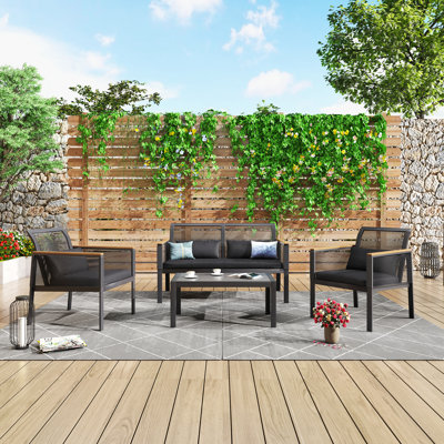 Atila 4-Person Outdoor Seating Group Wicker Patio Conversation Sets with Cushions