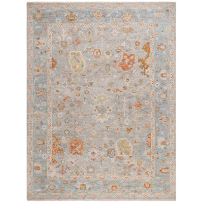 Tapis oriental en laine / coton noué à la main Samarkand - bleu / gris