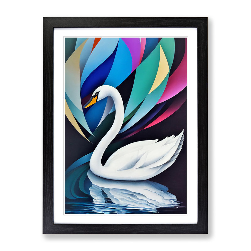 Swan Abstract - Single Picture Frame Print, Black, 64cm H x 46cm W x 2cm D