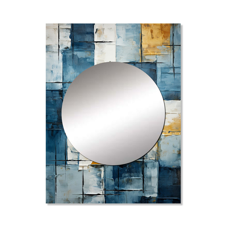 Khusi Cerulean Cubism Shapes I - grand miroir mural à formes abstraites, miroir décoratif moderne, impression d'art en métal