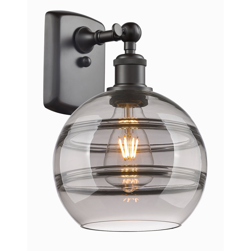 Applique murale 1 lumière Ballston Bienes, Bronze huilé, Gris fumée clair, H 10,88 po x l 8 po x P 8,13 po