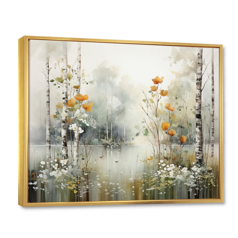 Binimal minimalisme forêt bois I - impressions sur toile forêt, 16" H x 32" W, Cadre flottant doré
