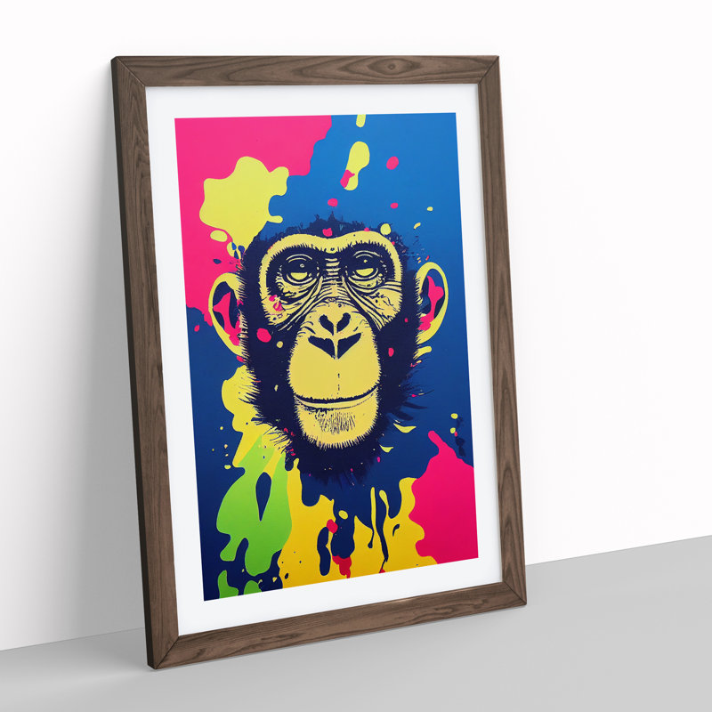 XV1022-4099X Splashed Monkey No.2 Abstract - Single Picture Frame Painting, 34cm H x 25cm W x 2cm D, Walnut