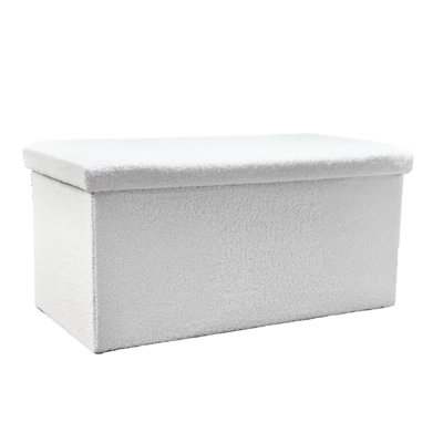 30" White Boucle Storage Ottoman