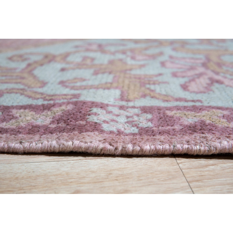 Coral Hand-Knotted Wool Framed Arabesques Geometric Modern Contemporary Carpet Rug, 8' x 10'