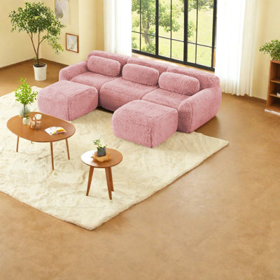 Comfortable Pink Modular Sofas, Plush Fabric, For Home Theaters