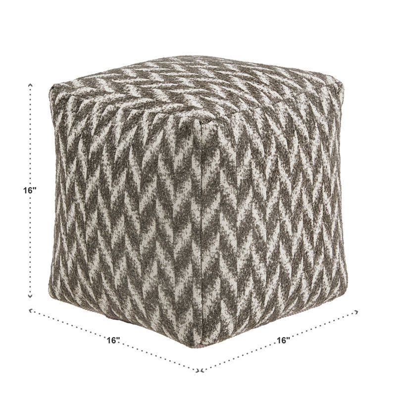 Doniphan Upholstered Square Pouf Ottoman, Gray Chevron