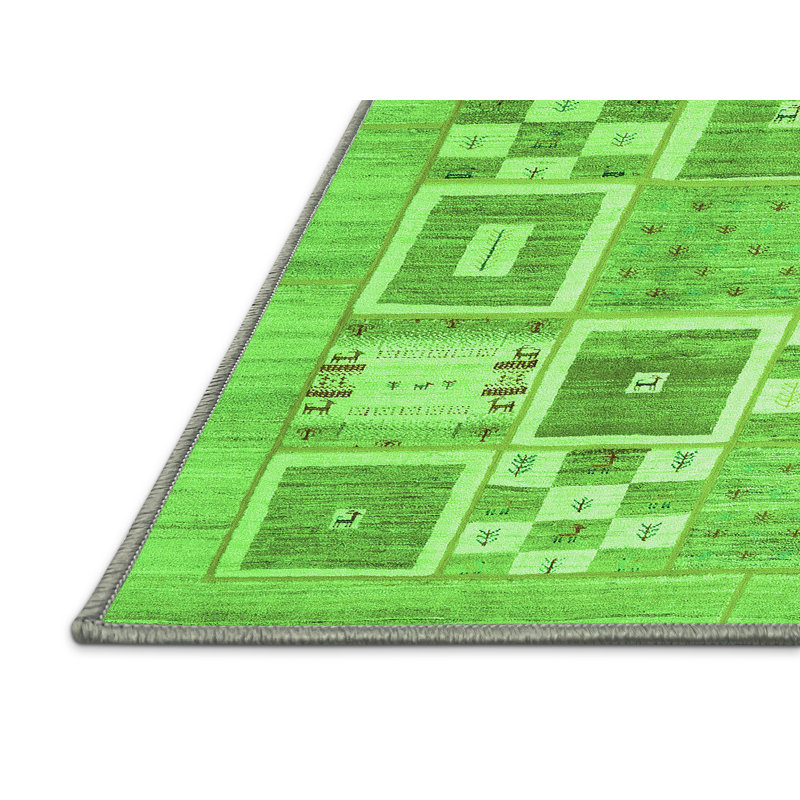Tapis contemporains verts lavables à la machine 938, Rectangle 7 pi x 9 pi