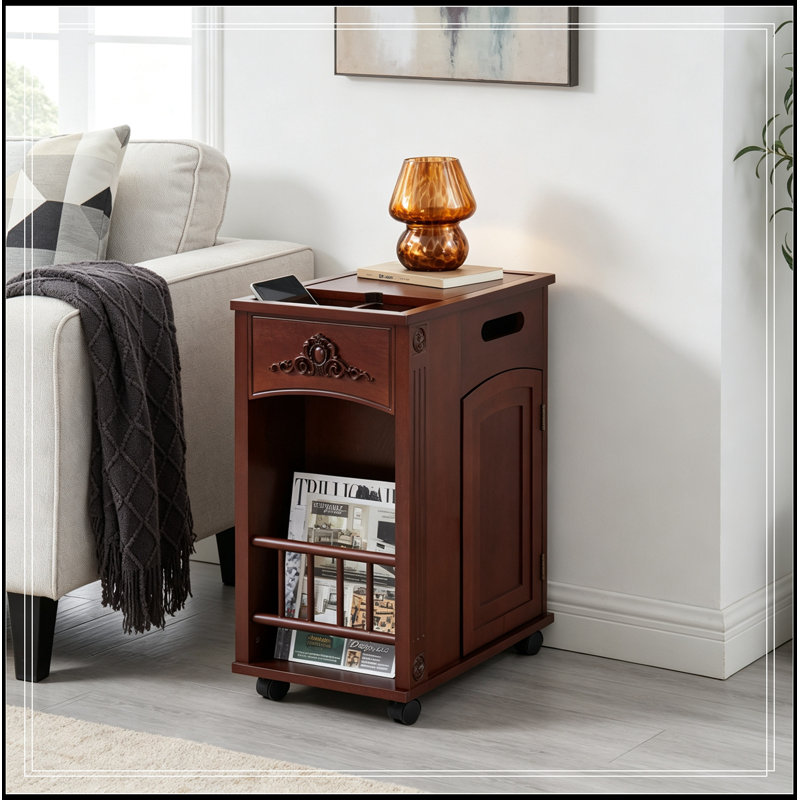 table de bout avec station de charge, ports et prises USB et rangement