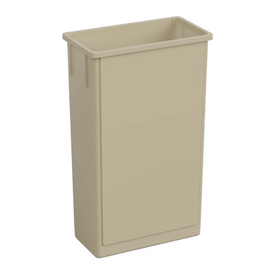 23 Gallon Beige Slim Rectangular Plastic Trash Can with Venting Channels