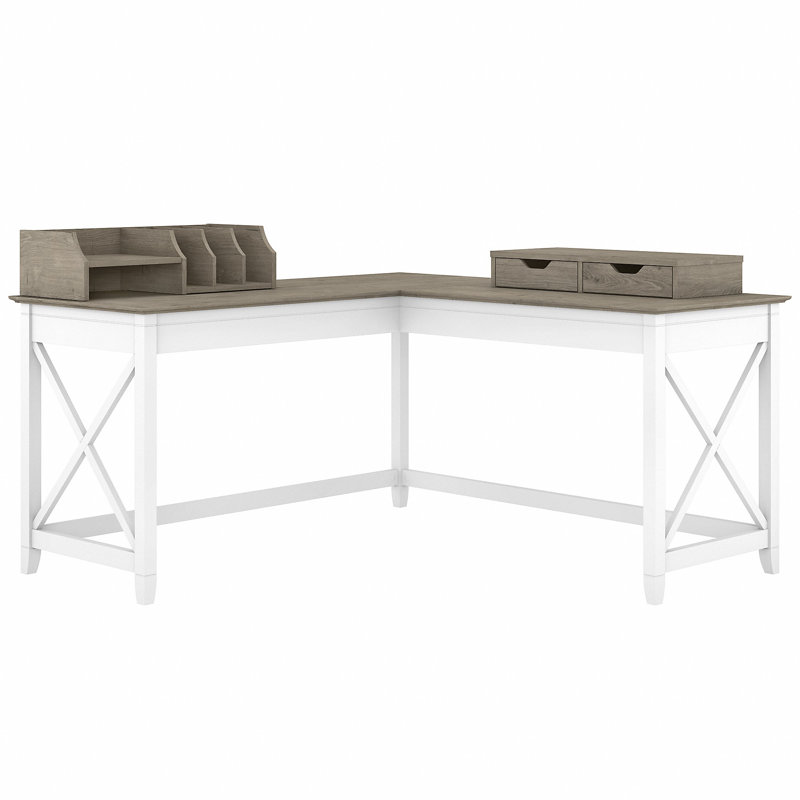 Bureau en L Huckins, Gris déclin / blanc pur