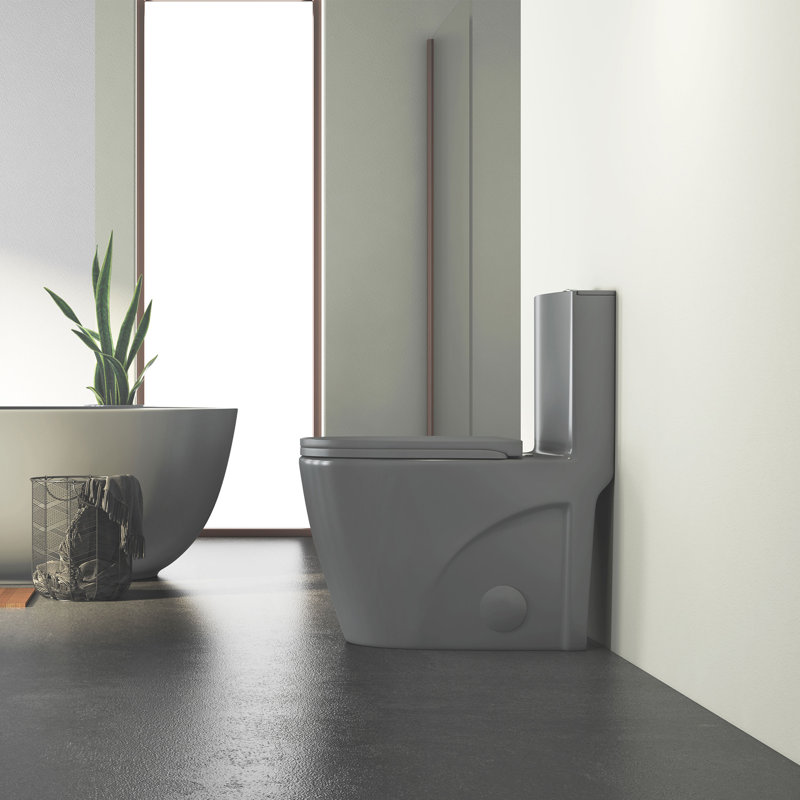 Toilette moderne une pièce à chasse double 1,1 / 1,6 GPF Reno en gris glacier (siège inclus), Gris glacé