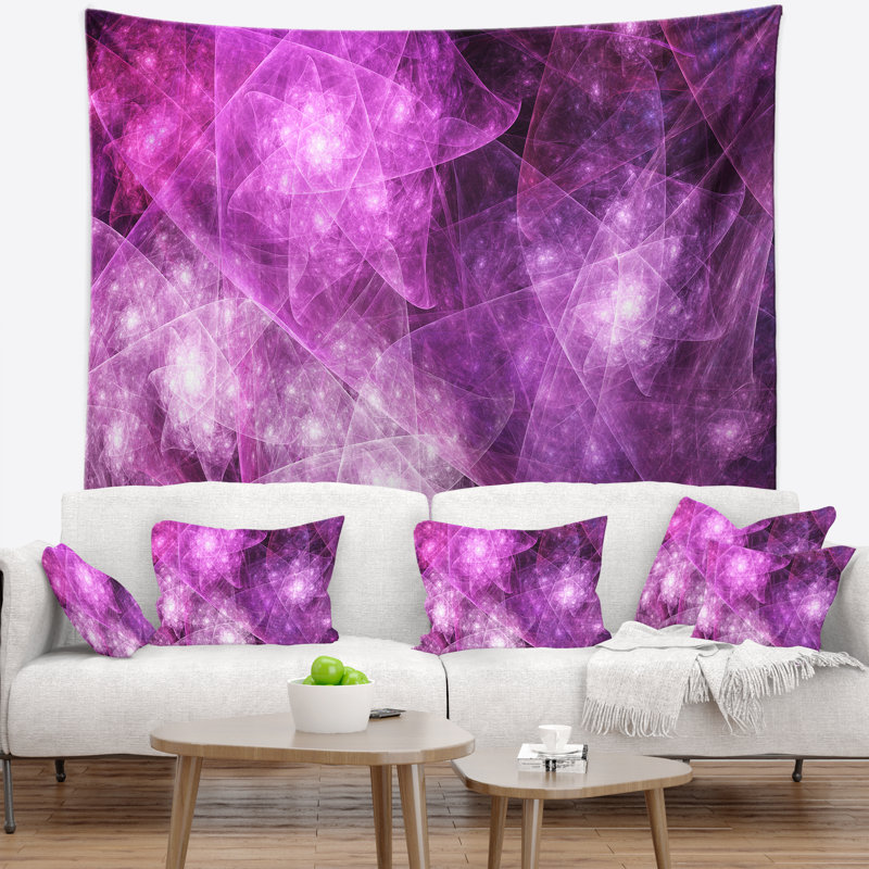 Tapisserie abstraite en polyèdre rotatif rose, H 78 po x l 92 po
