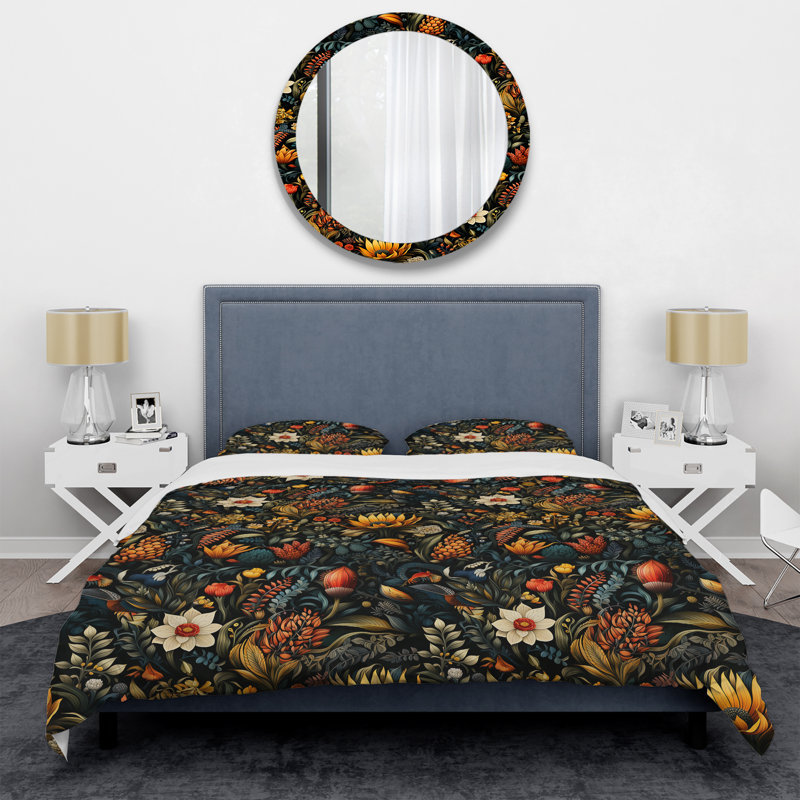 Ensemble de housse de couette éclectique - Fleurs éclectiques couleur foncée