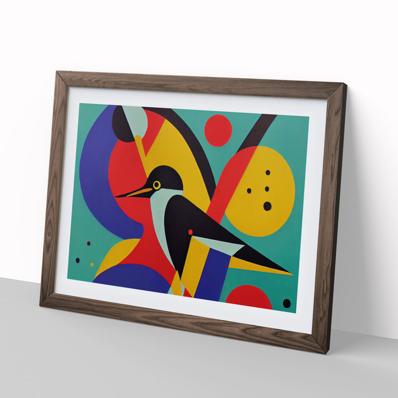 Abstract Kingfisher Bird Vol.3 - Single Picture Frame Print, 34cm H x 46cm W x 2cm D, Walnut